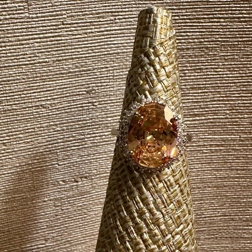 11CT ROUND MORGANITE RING W CZ DIAMONDS CIRCLING - Picture 11 of 11